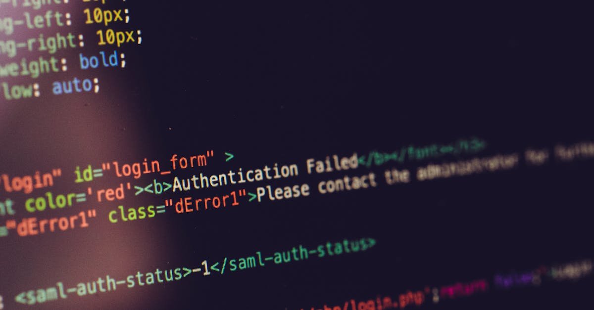Tela de computador exibindo código HTML com erro de autenticação - debugging de código