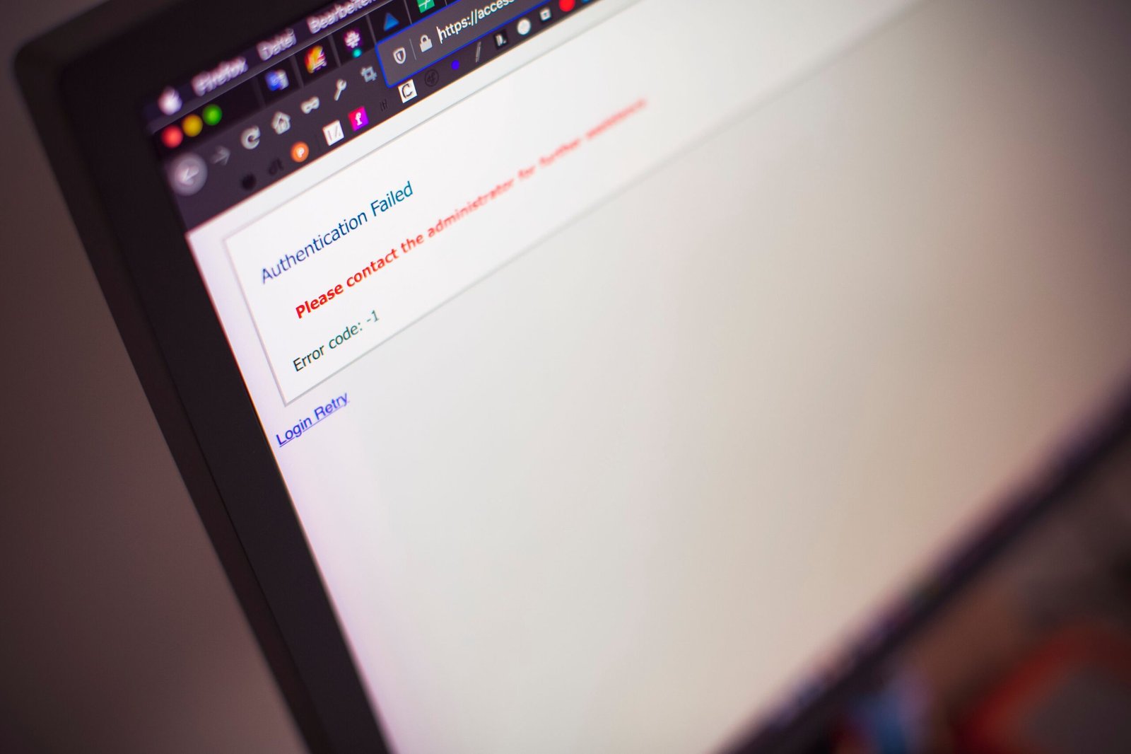 tela com mensagem de autenticação falhada - error fingerprinting