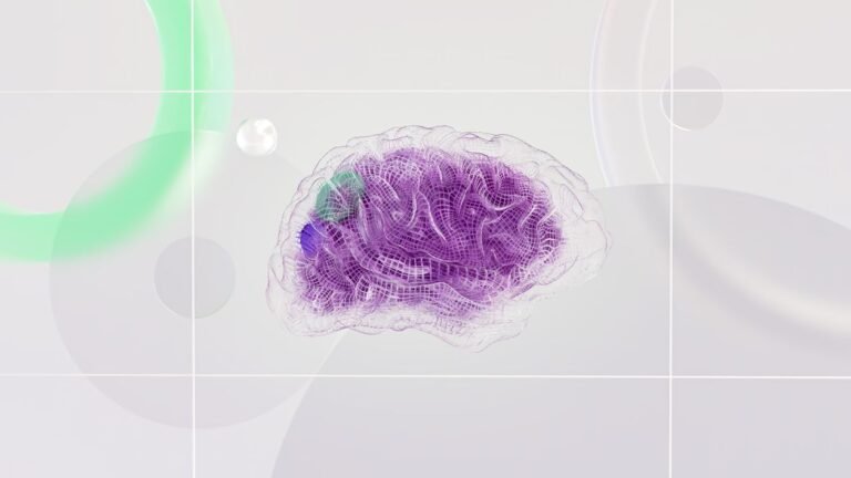 Cérebro digital 3D com cores vibrantes representando o pensamento da IA