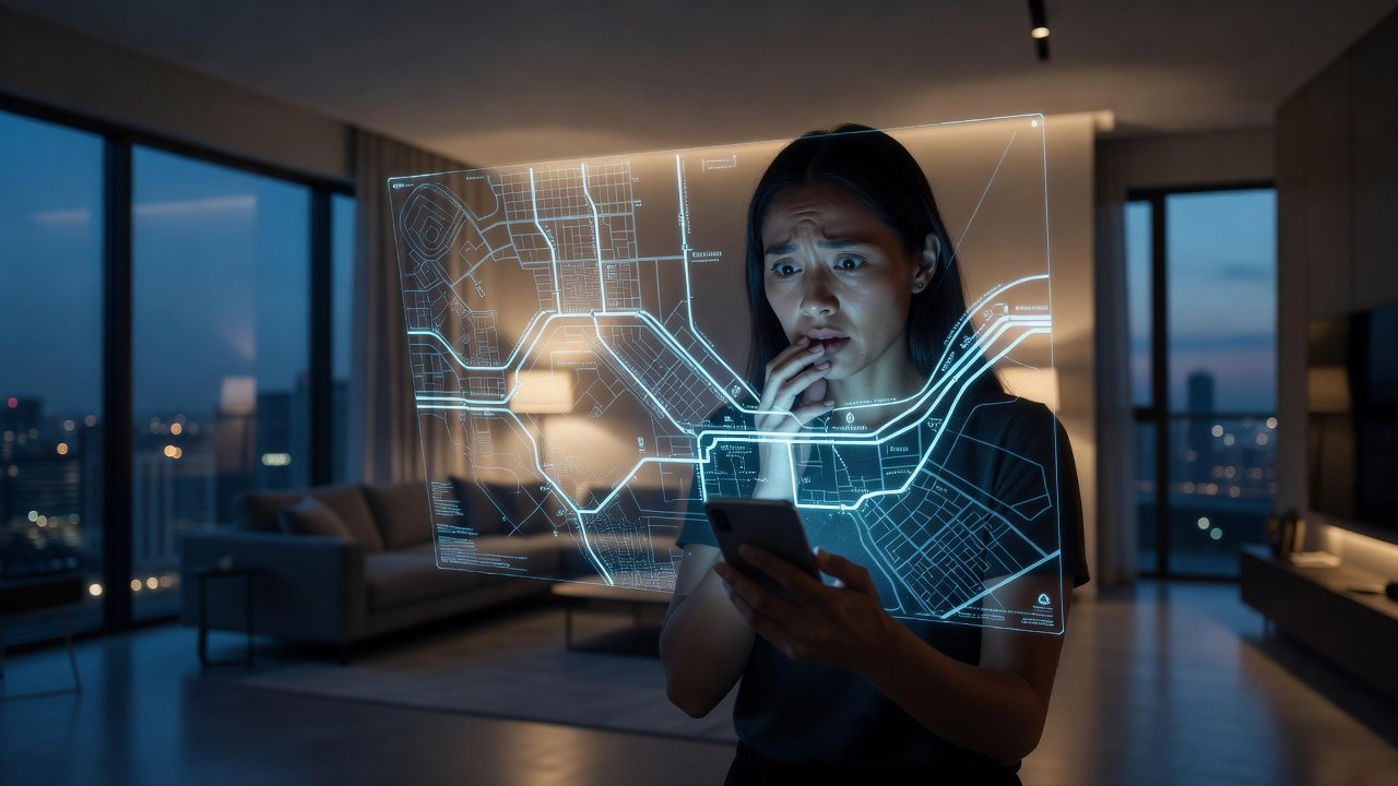 Mapa holográfico mostrando rastreamento