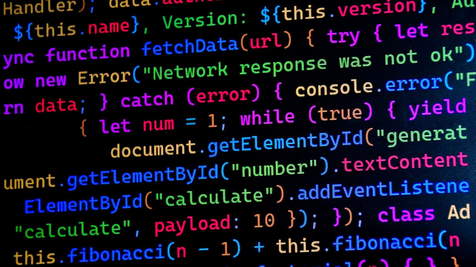 Código JavaScript colorido em tela de computador